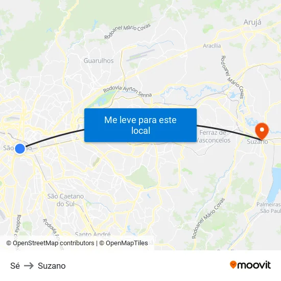 Sé to Suzano map
