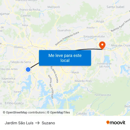 Jardim São Luís to Suzano map