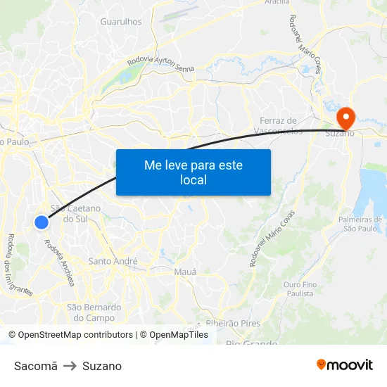Sacomã to Suzano map
