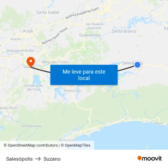Salesópolis to Suzano map