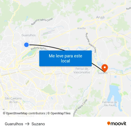 Guarulhos to Suzano map