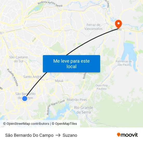 São Bernardo Do Campo to Suzano map