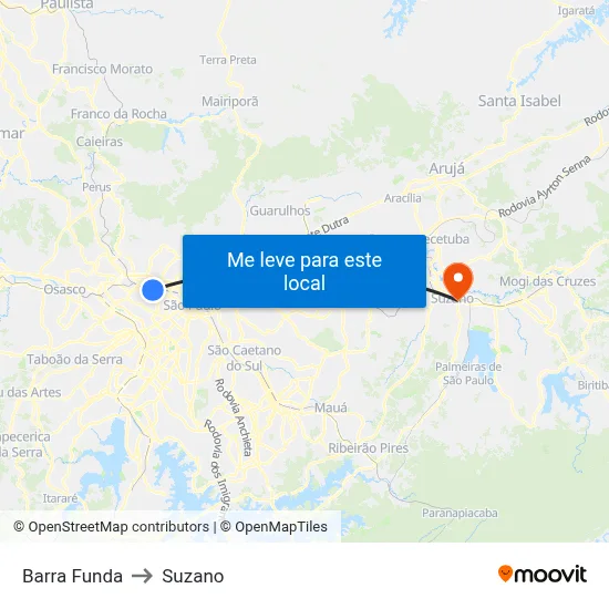 Barra Funda to Suzano map