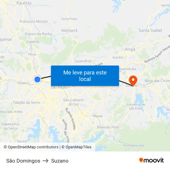 São Domingos to Suzano map