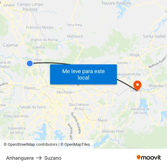 Anhanguera to Suzano map