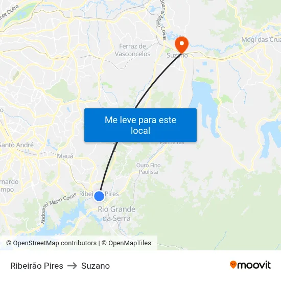 Ribeirão Pires to Suzano map