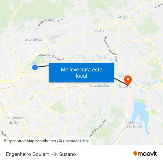 Engenheiro Goulart to Suzano map
