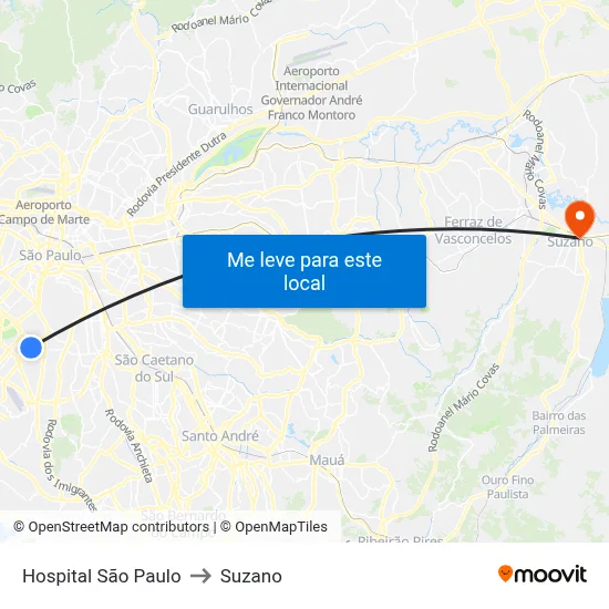 Hospital São Paulo to Suzano map