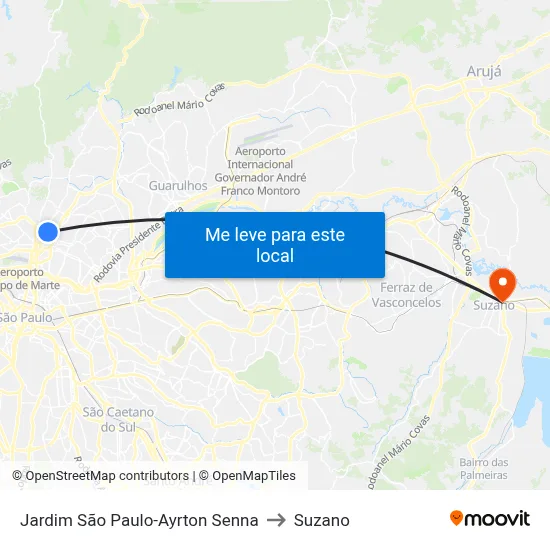 Jardim São Paulo-Ayrton Senna to Suzano map