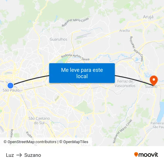 Luz to Suzano map