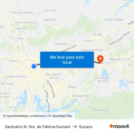 Santuário N. Sra. de Fátima-Sumaré to Suzano map