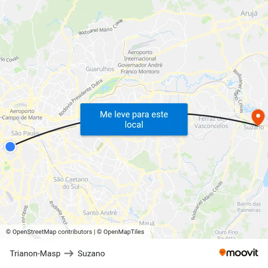 Trianon-Masp to Suzano map