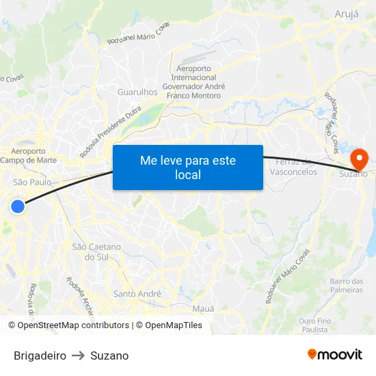 Brigadeiro to Suzano map