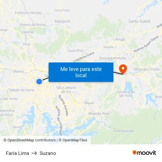 Faria Lima to Suzano map