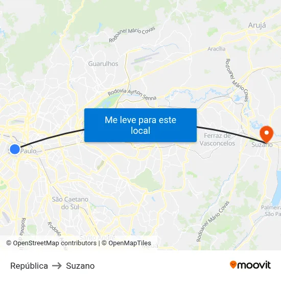 República to Suzano map