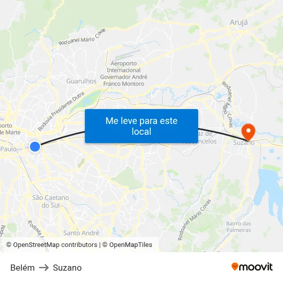 Belém to Suzano map