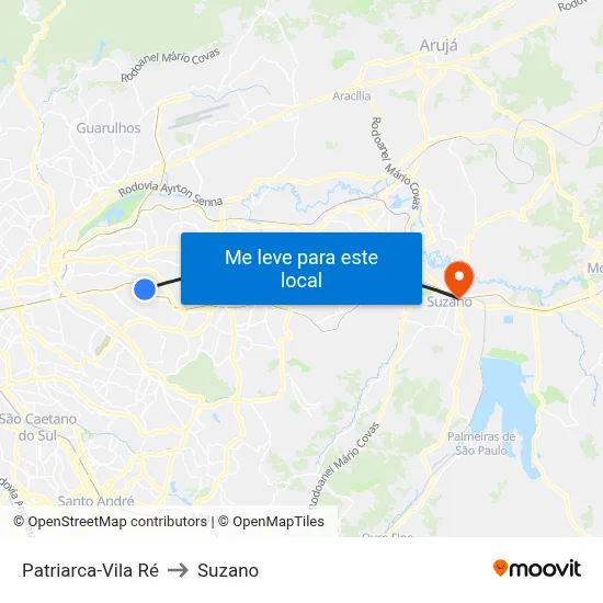 Patriarca-Vila Ré to Suzano map