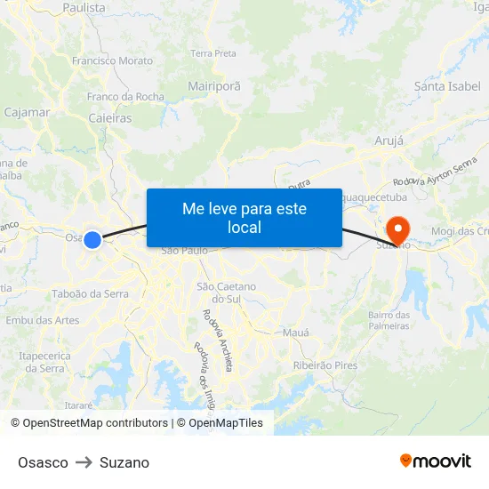 Osasco to Suzano map