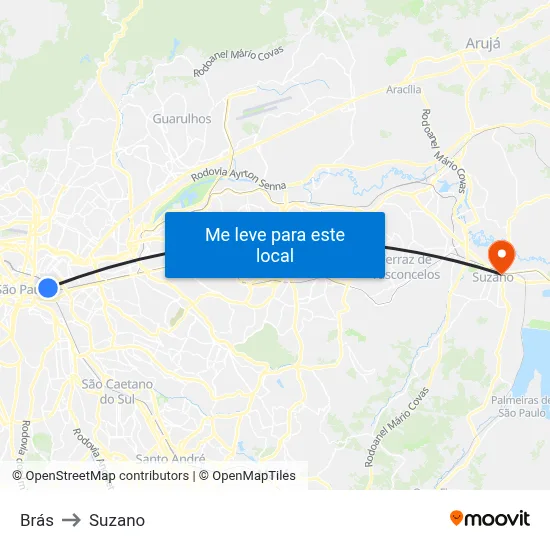 Brás to Suzano map
