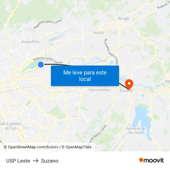 USP Leste to Suzano map