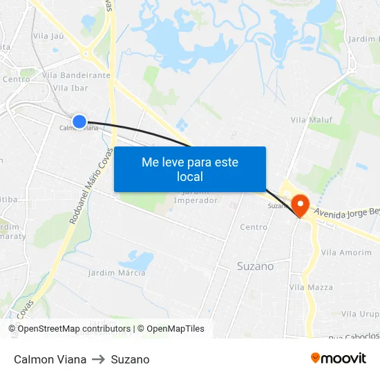 Calmon Viana to Suzano map