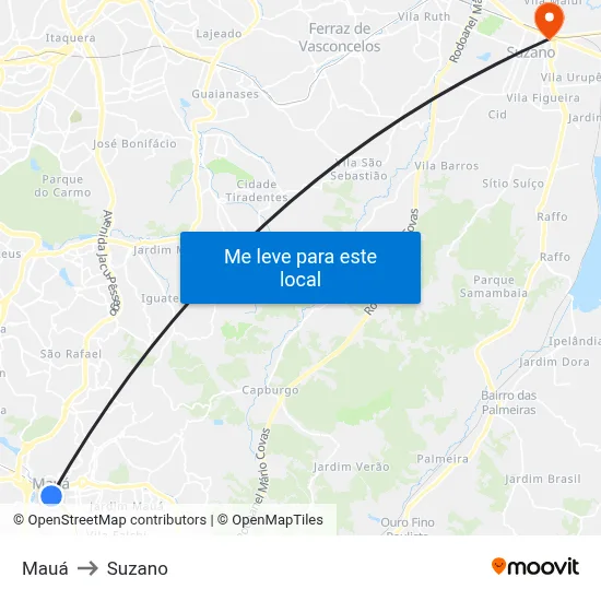 Mauá to Suzano map