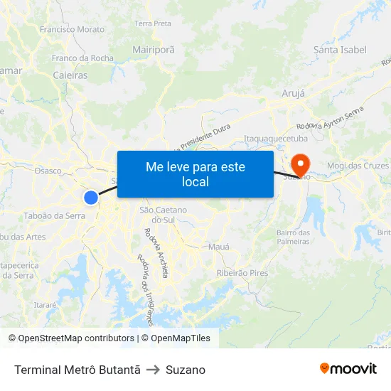 Terminal Metrô Butantã to Suzano map