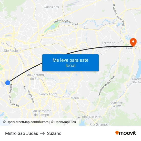 Metrô São Judas to Suzano map