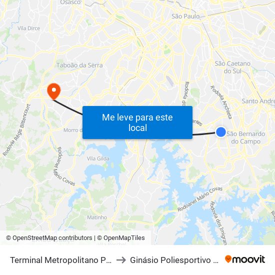 Terminal Metropolitano Piraporinha to Ginásio Poliesportivo Valdelice. map