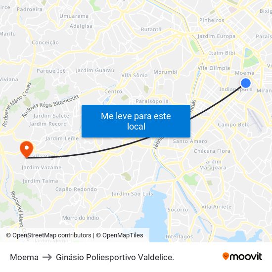 Moema to Ginásio Poliesportivo Valdelice. map