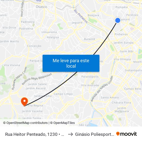 Rua Heitor Penteado, 1230 • Metrô Vila Madalena to Ginásio Poliesportivo Valdelice. map