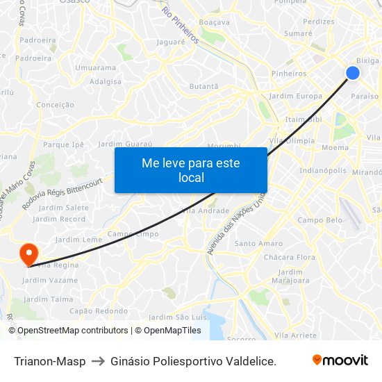 Trianon-Masp to Ginásio Poliesportivo Valdelice. map