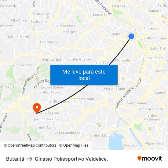 Butantã to Ginásio Poliesportivo Valdelice. map