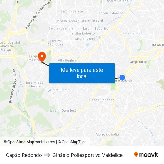 Capão Redondo to Ginásio Poliesportivo Valdelice. map