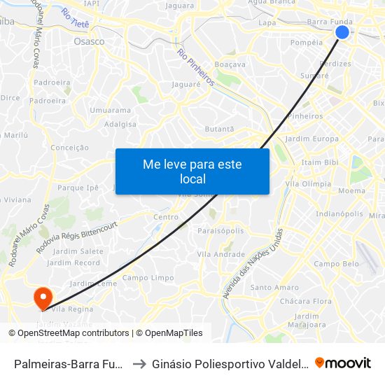 Palmeiras-Barra Funda to Ginásio Poliesportivo Valdelice. map