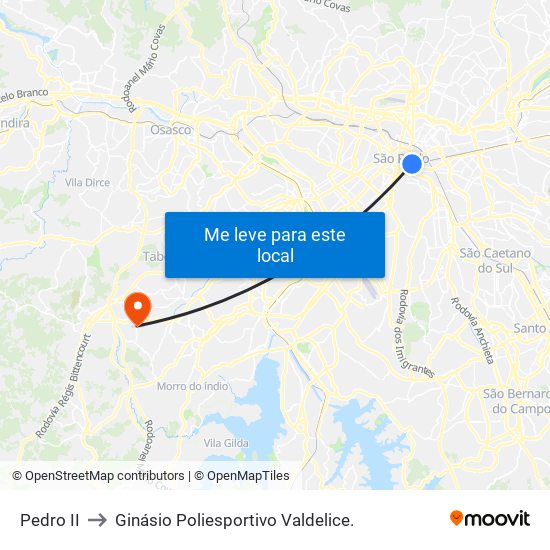 Pedro II to Ginásio Poliesportivo Valdelice. map