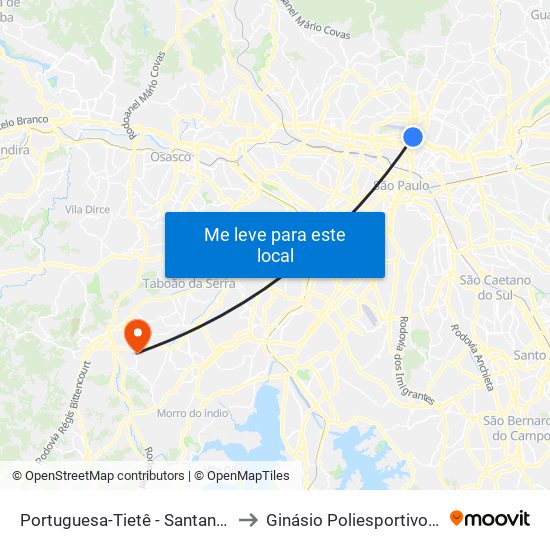 Portuguesa-Tietê - Santana, São Paulo to Ginásio Poliesportivo Valdelice. map