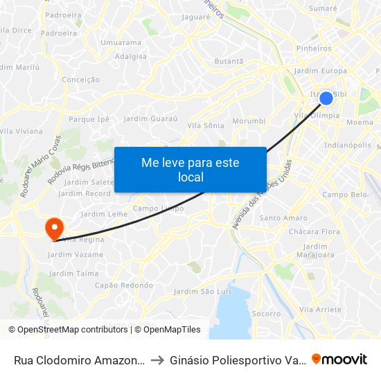 Rua Clodomiro Amazonas 221 to Ginásio Poliesportivo Valdelice. map
