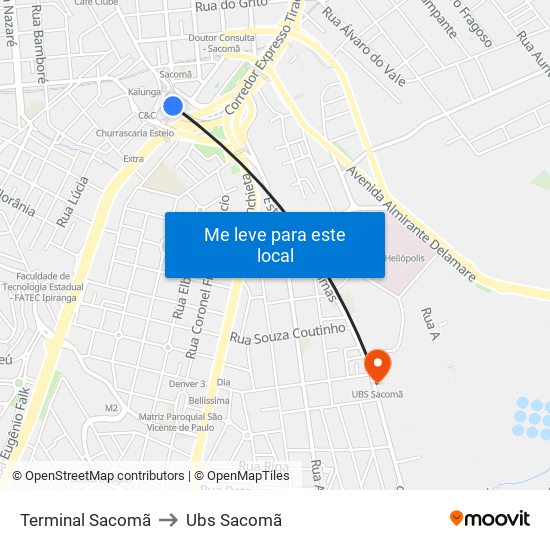 Terminal Sacomã to Ubs Sacomã map