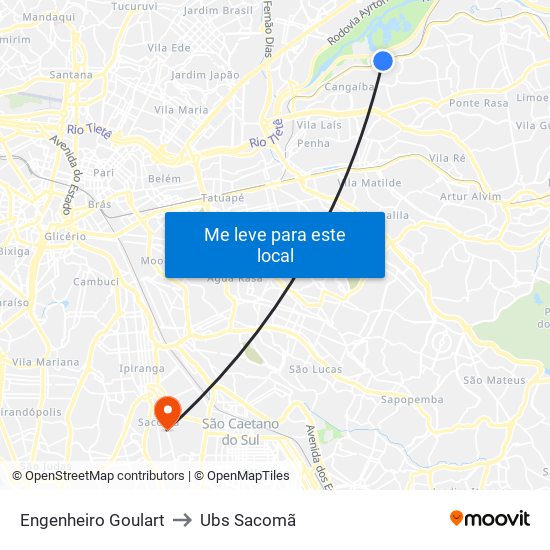 Engenheiro Goulart to Ubs Sacomã map
