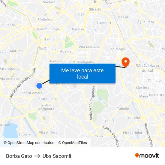 Borba Gato to Ubs Sacomã map