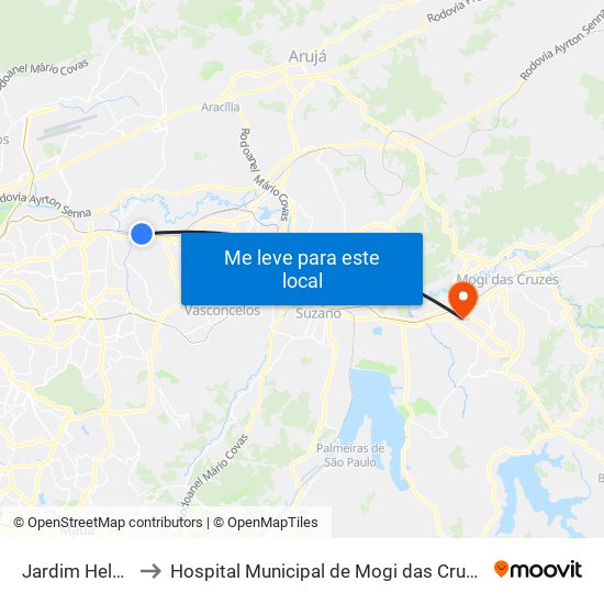 Jardim Helena-Vila Mara to Hospital Municipal de Mogi das Cruzes Prefeito Waldemar Costa Filho map