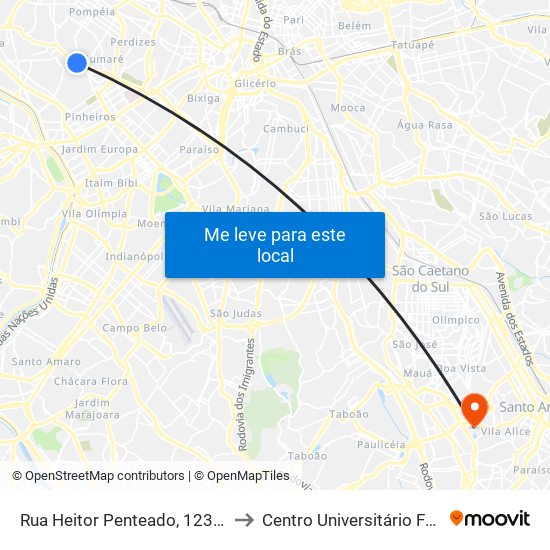Rua Heitor Penteado, 1230 • Metrô Vila Madalena to Centro Universitário Fundação Santo André map