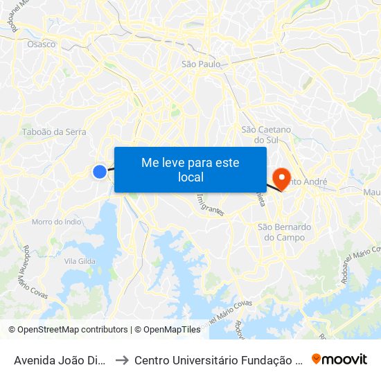 Avenida João Dias 2841 to Centro Universitário Fundação Santo André map