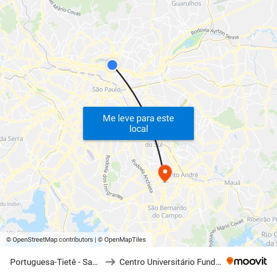 Portuguesa-Tietê - Santana, São Paulo to Centro Universitário Fundação Santo André map