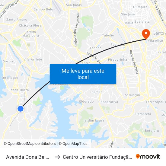 Avenida Dona Belmira Marin to Centro Universitário Fundação Santo André map