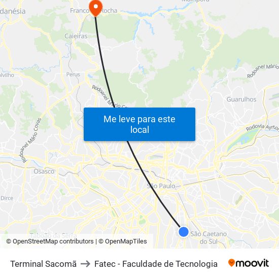 Terminal Sacomã to Fatec - Faculdade de Tecnologia map