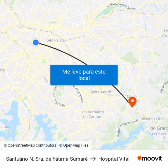 Santuário N. Sra. de Fátima-Sumaré to Hospital Vital map