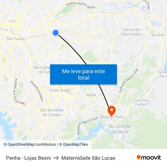 Penha - Lojas Besni to Maternidade São Lucas map