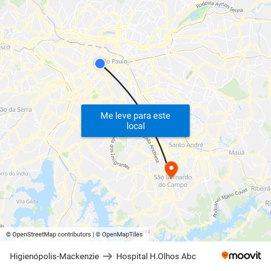 Higienópolis-Mackenzie to Hospital H.Olhos Abc map